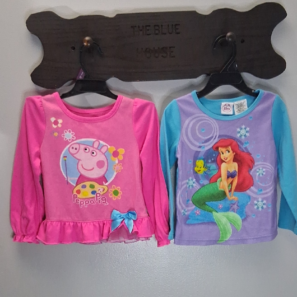 Peppa Pig and Ariel Long Sleeve Kids Tops - Pink and Purple 4T Bundle